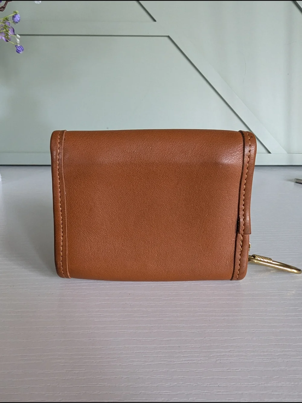 Coach Tan Leather Wallet with Gold Chain